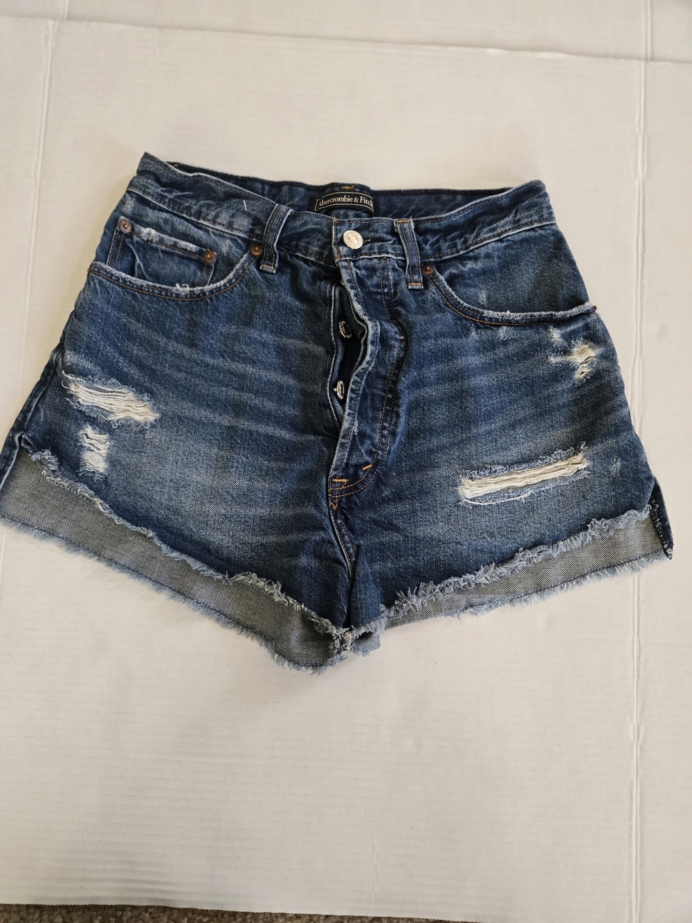Abercrombie & Fitch Women's Dark Blue Distressed Denim Shorts